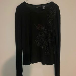Harley-Davidson black long sleeve with rhinestones design.